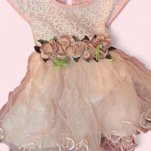 Girls Peach Floral Tulle Party Dress